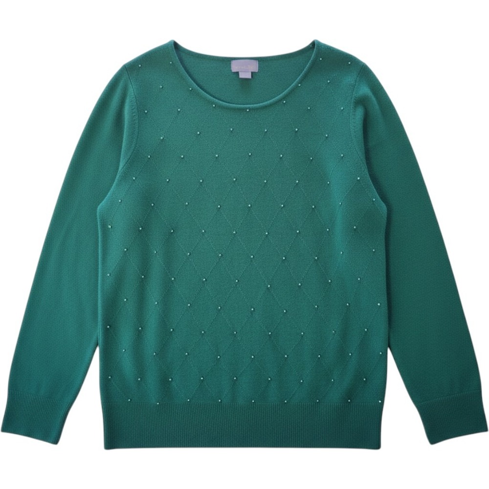 Laura Scott Sweater Womens XL Teal Green Excellent Pearl Diamond Pointelle‎ Knit